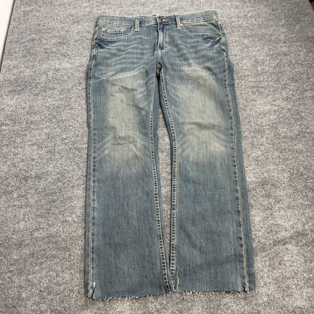 Y2K Cody James Jeans Mens 33x30 Bootcut Distressed Raw Hem Western Denim Blue